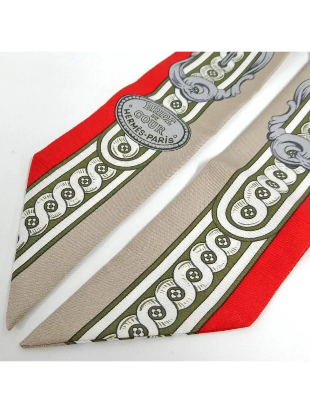 Hermes Twill Brides de Cour Silk Beige Red Scarf - Picture 5 of 6